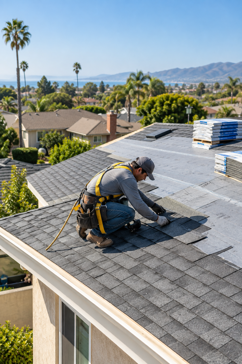 Roofing work on a residential home